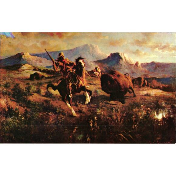 Buffalo Hunter Postcard Whitney Gallery of Western Art Cody Wyoming Unposted - Picture 1 of 2